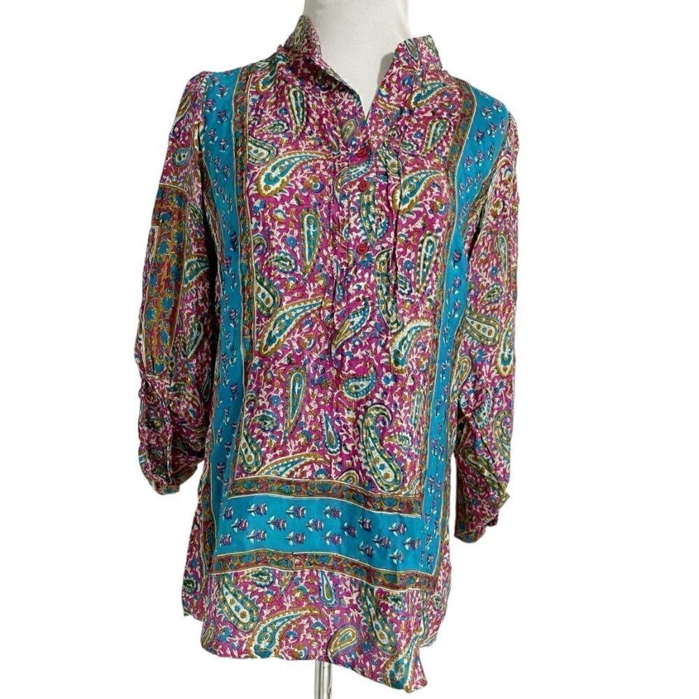 Tolani Medium Silk Top Blouse Boho Colorful